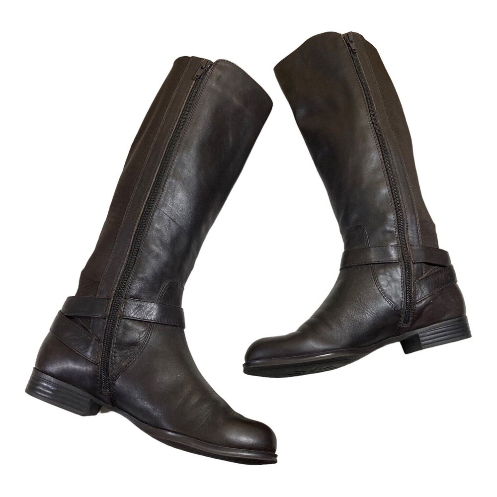 Isaac Mizrahi Live Womens 6.5M Trot Brown Leather Stretch Calf Knee High Boots - Picture 6 of 12
